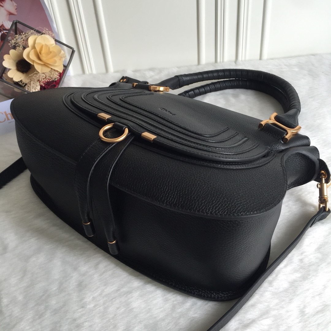 Chloe Large Marcie Bag In Black Grained Leather